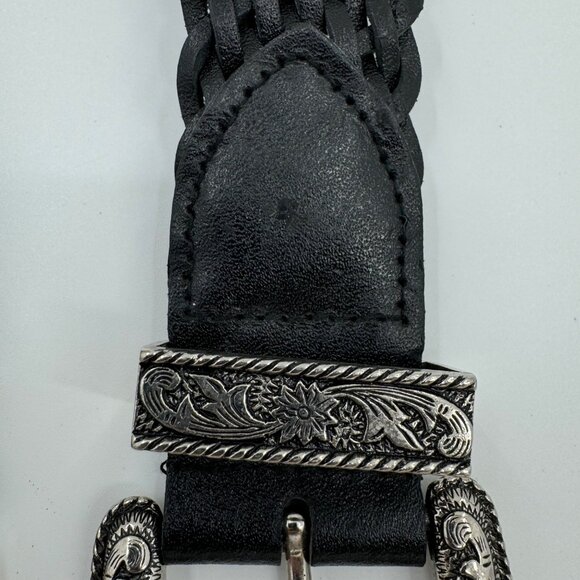 Omega Woven Leather Belt With Ornate Silver Buckle Size Large - Picture 3 of 11